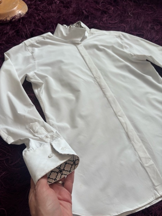 Prestige R.J Classics Tops - Classic White Button-Front Shirt with Printed Cuff Lining